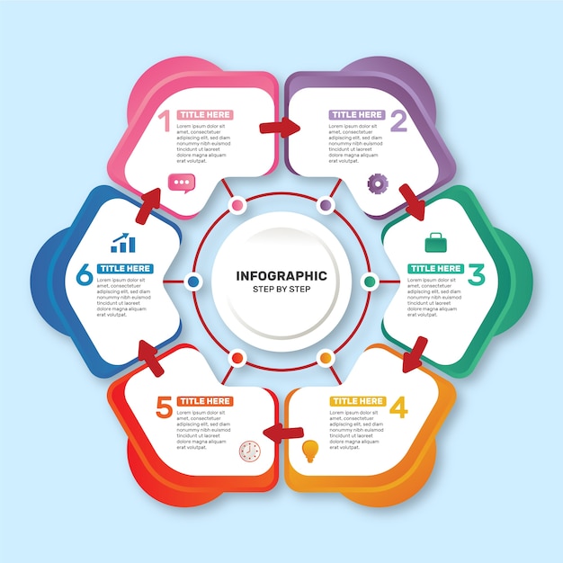 Vettore gratuito modello di infografica con passaggi di gradiente