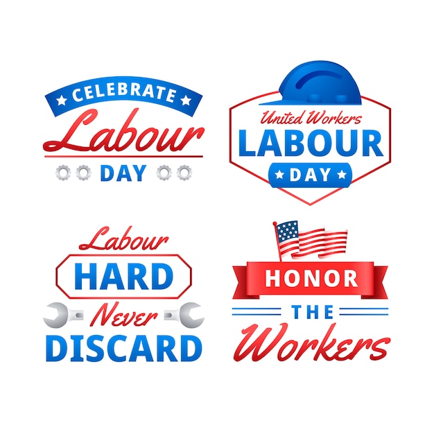 Free vector gradient stickers collection for labour day with slogan