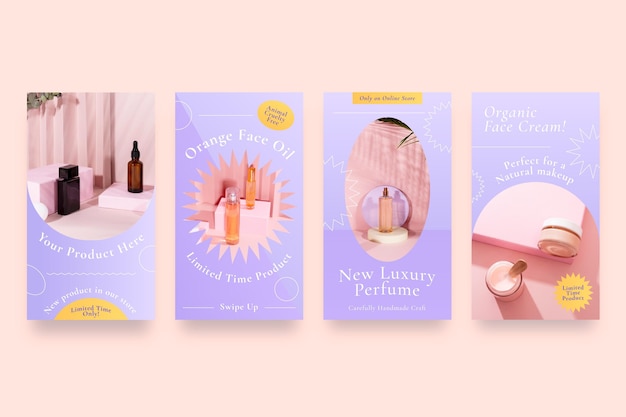 Gradient style beauty instagram story set