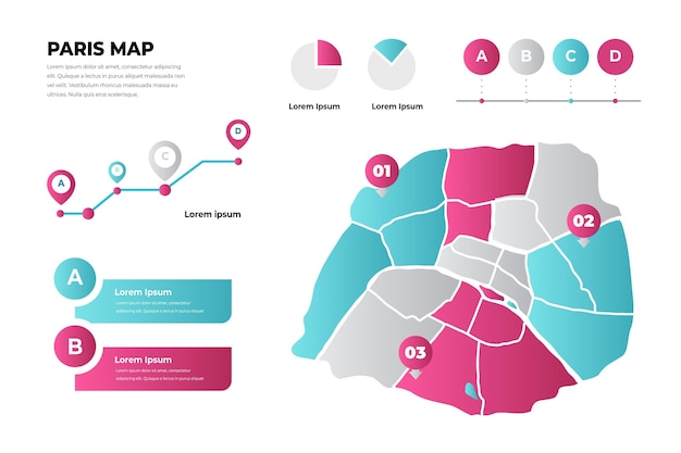 Gradient style paris map infographics