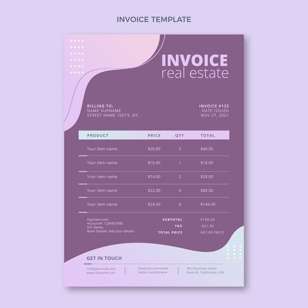 Gradient style real estate invoice