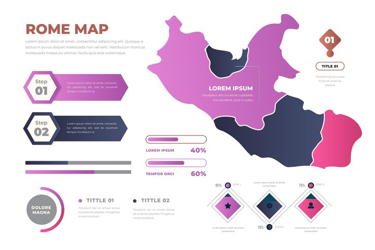 Free Vector gradient style rome map infographics