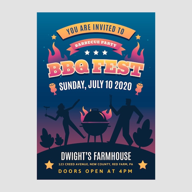 Gradient summer barbecue invitation template