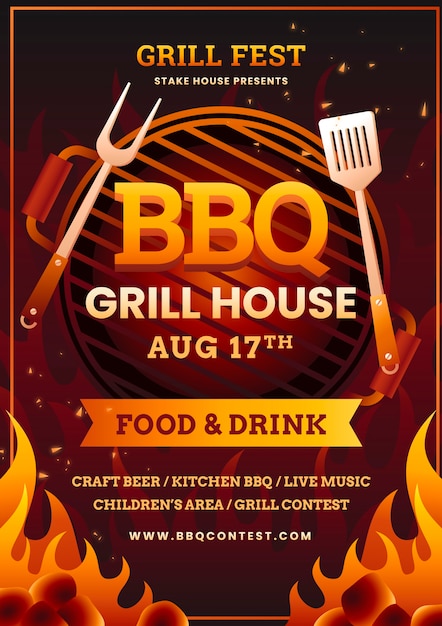 Free vector gradient summer barbecue poster template with grill