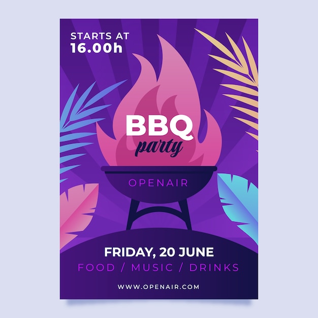 Free vector gradient summer bbq party poster template