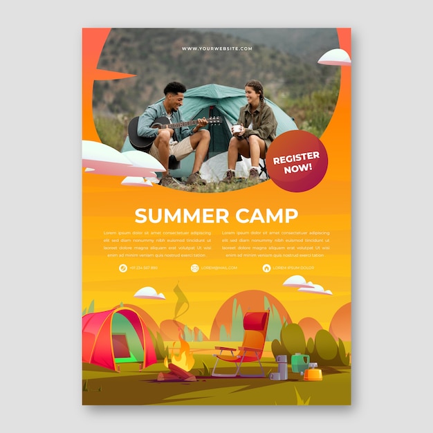 Free vector gradient summer camp flyer template