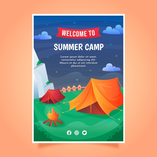 Free vector gradient summer camp poster template