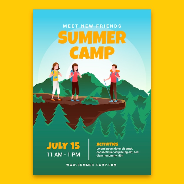 Gradient summer camp poster template