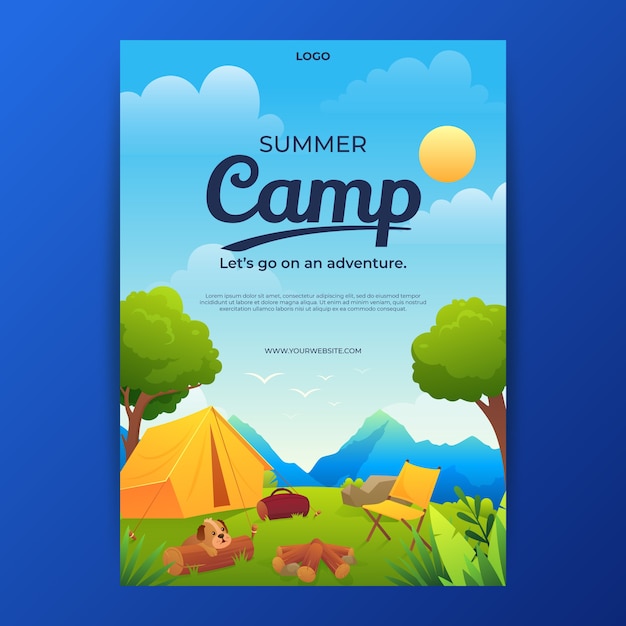 Шаблон плаката градиентного летнего лагеря