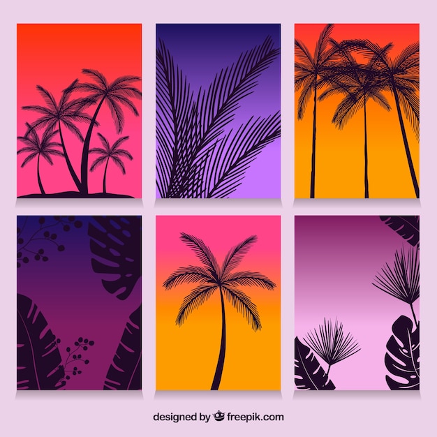 Gradient summer cards with silhouette palms