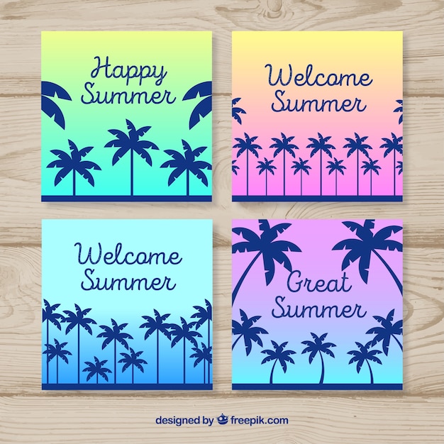 Free vector gradient summer cards with silhouette palms