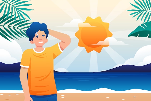 Free vector gradient summer heat background with man at the beach