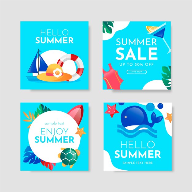 Gradient summer instagram posts collection