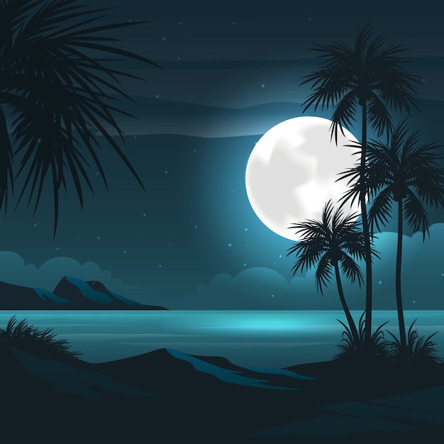Gradient summer night illustration with beach view