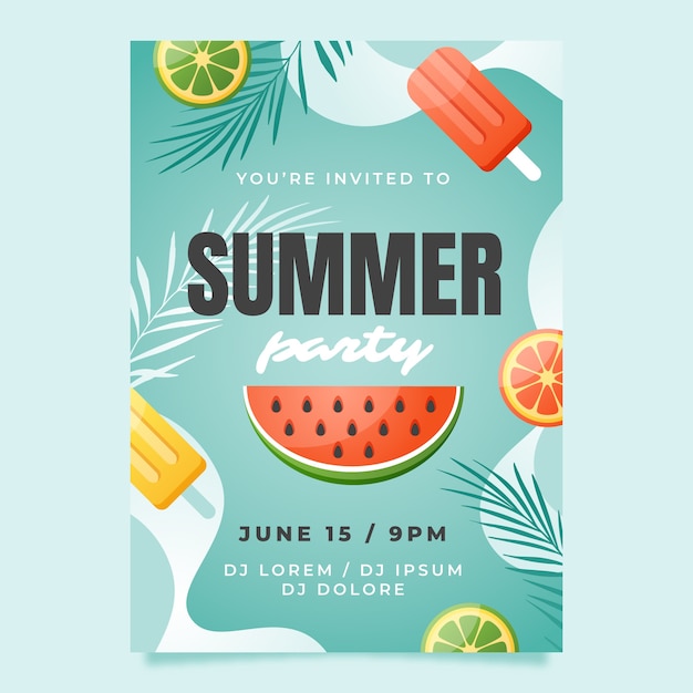 Free vector gradient summer party poster invitation