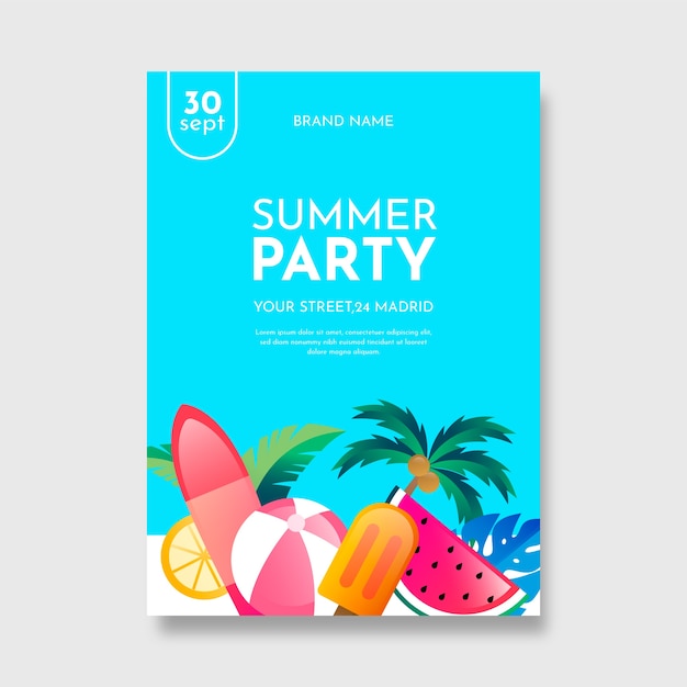 Gradient summer party poster template