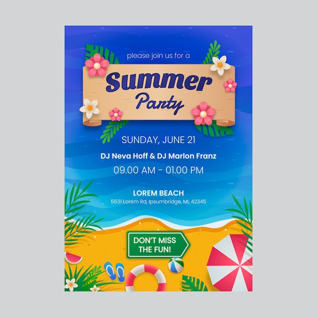 Free vector gradient summer party poster template