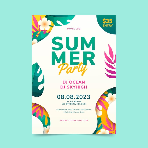 Gradient summer party vertical poster template