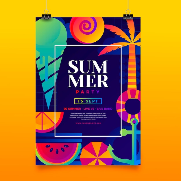 Бесплатное векторное изображение Шаблон вертикального плаката градиентной летней вечеринки