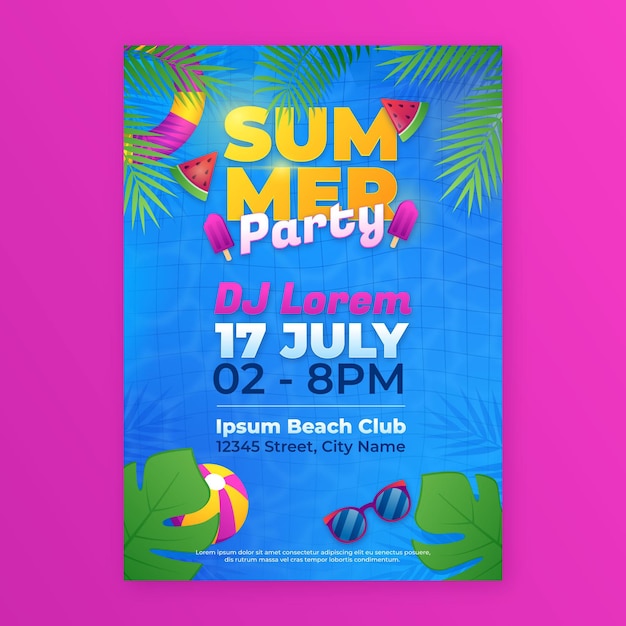Free vector gradient summer party vertical poster template