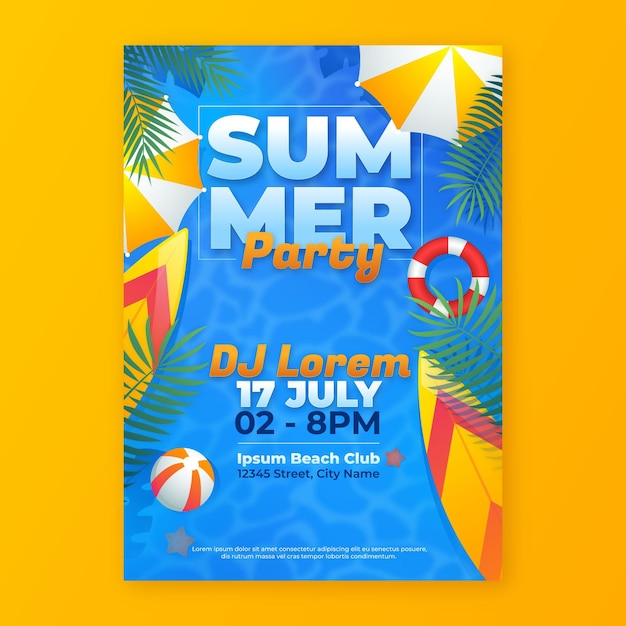 Gradient summer party vertical poster template