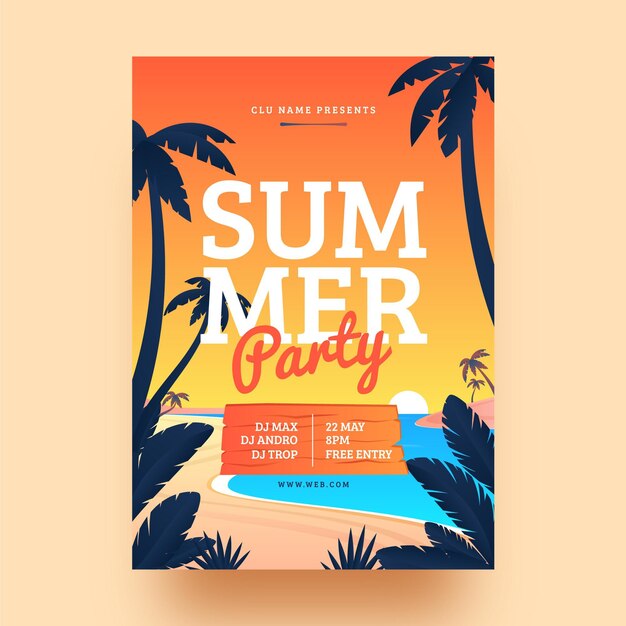 그라데이션 여름 파티 수직 포스터 템플릿