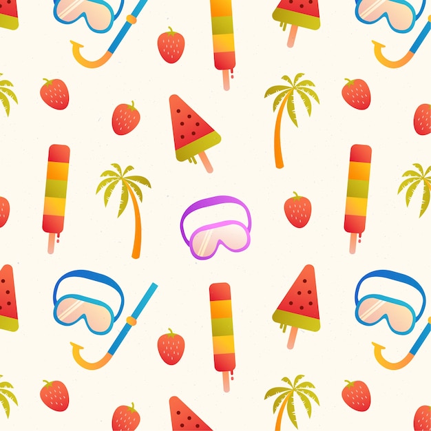 아이스크림과 고글이 있는 그라데이션 여름 패턴5