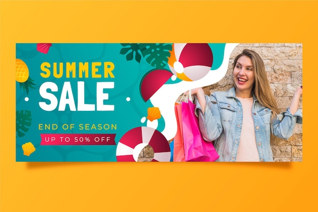 Gradient summer sale banner template with photo