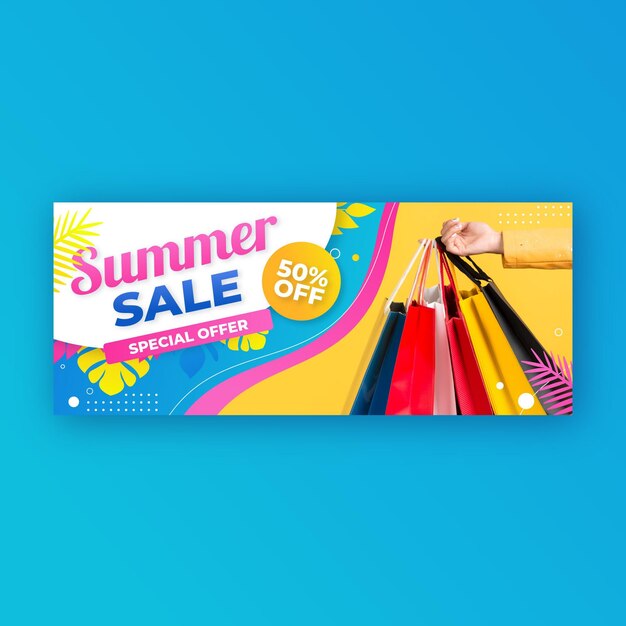 Gradient summer sale banner template with photo