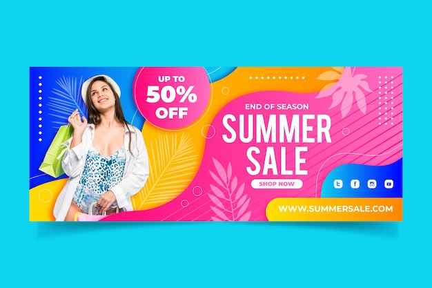 Vettore gratuito modello di banner di vendita estiva gradiente con foto
