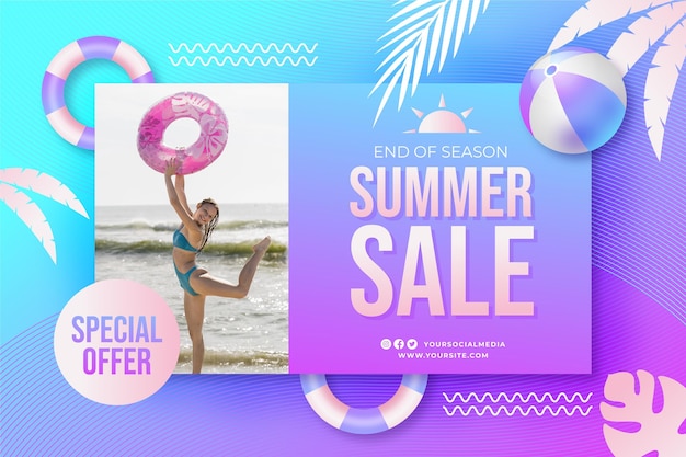 Gradient summer sale banner with photo