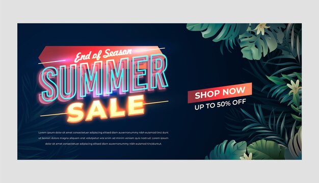 Gradient summer sale horizontal banner template