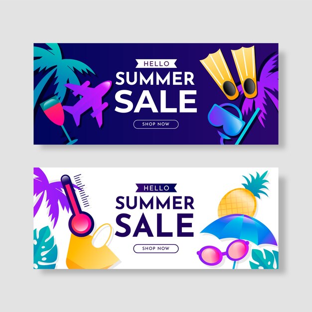 Gradient summer sale horizontal banners set