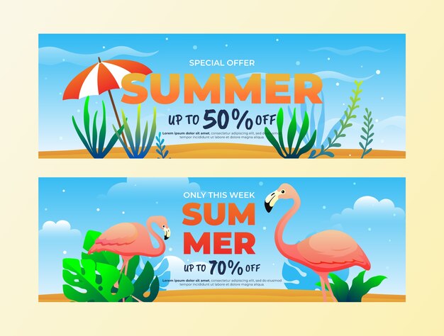 Gradient summer sale horizontal banners set