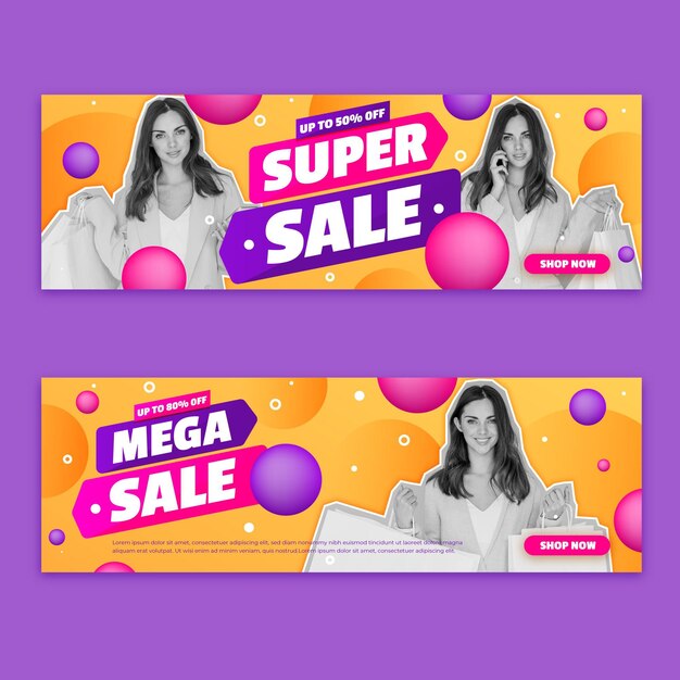 Gradient super sales banners with photo