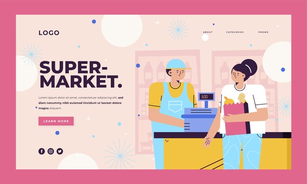 Gradient supermarket landing page template