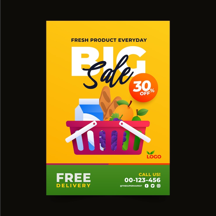 Free Vector gradient supermarket poster template