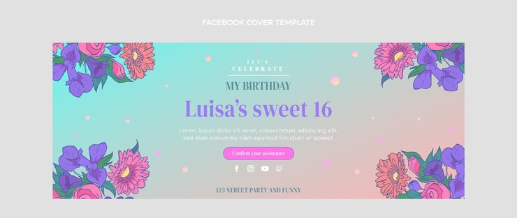 Free Vector gradient sweet 16 facebook cover template