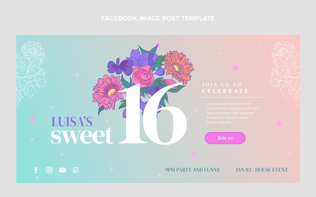 Gradient sweet 16 facebook post template