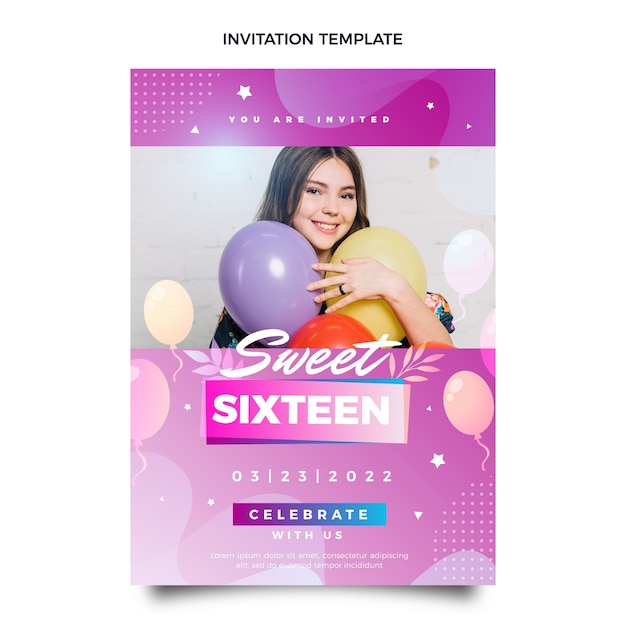 Gradient sweet 16 invitation template