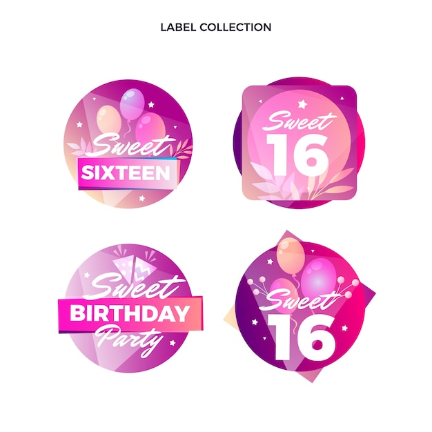 Free vector gradient sweet 16 labels collection