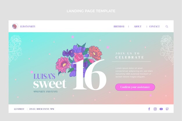グラデーションスウィート16ランディングページテンプレート