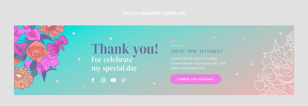 Free vector gradient sweet 16 twitch banner template