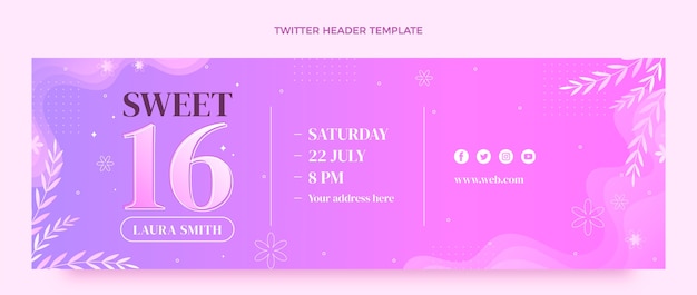 Free vector gradient sweet 16 twitter header