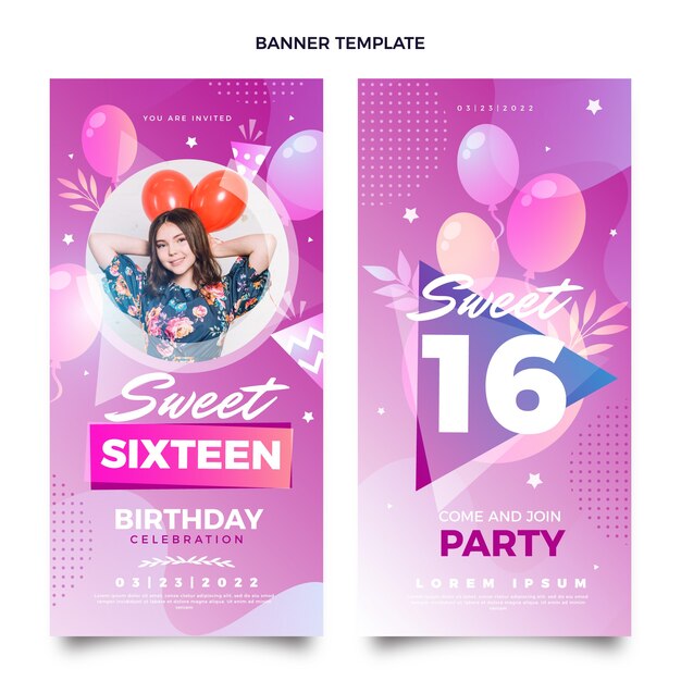 Gradient sweet 16 vertical banners set