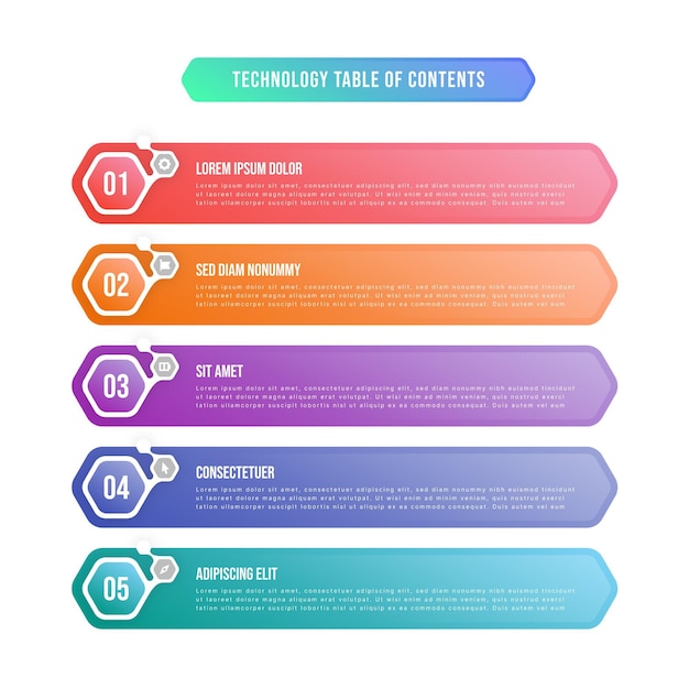 Gradient table of contents infographic