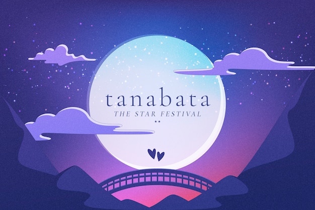 Gradient tanabata background with full moon and bridge