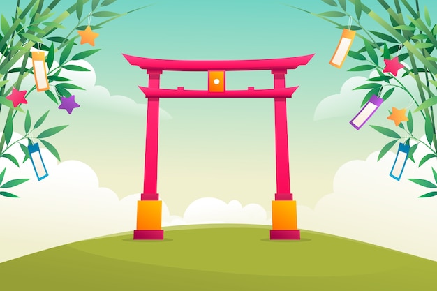 Free vector gradient tanabata background with temple gate