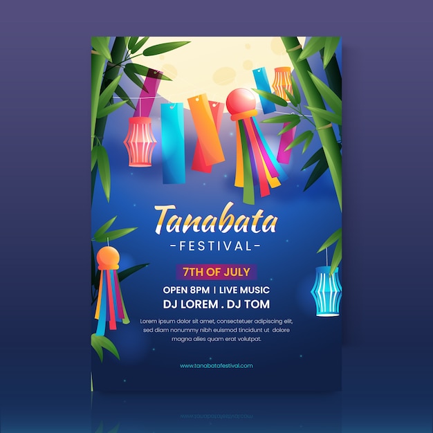 Free vector gradient tanabata poster template with ornaments