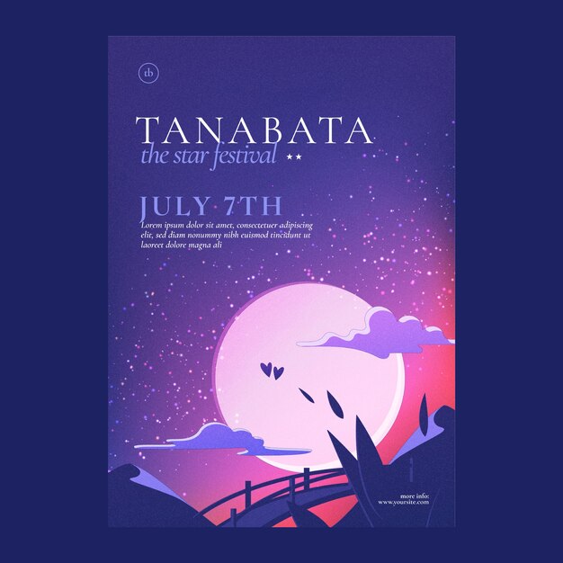 Gradient tanabata vertical poster template with full moon and bridge